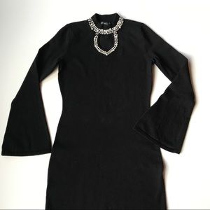 INC International Concepts black beaded bell sleeve fitted sweater dress S